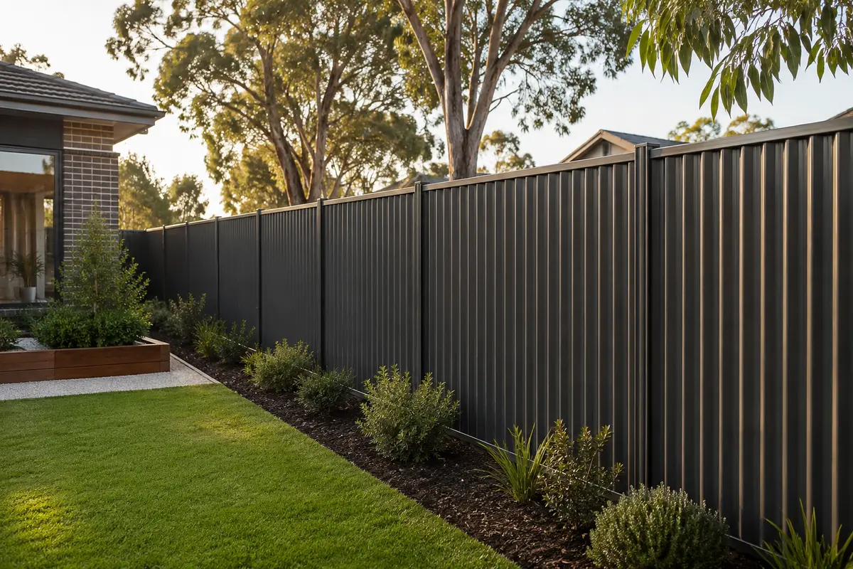 Colorbond steel boundary fence at a Melbourne home
